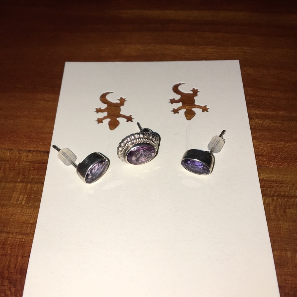 Three sterling posts with amethysts